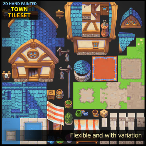 2D Hand Painted – Town Tileset – Free Download